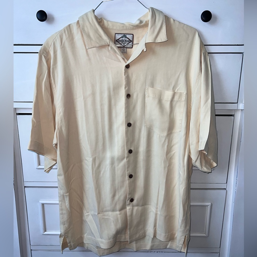 Large- Three Palm Short Sleeve Yellow Button-up